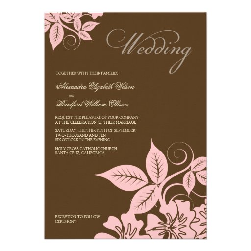 Modern Pink/Brown Floral Wedding Invitation