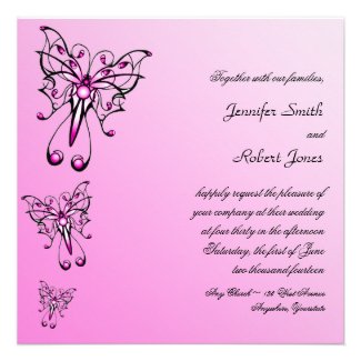 Modern Pink Butterfly on Pink Wedding Invitation