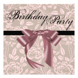 Modern Pink & Cream Rose/Bow Birthday Invitation