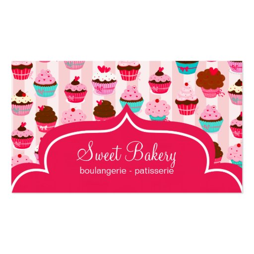 Modern Pink Cupcakes Bakery Business Card Templates (front side)