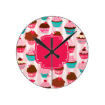 Modern Pink Cupcakes Girly Clock