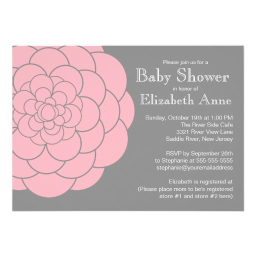Modern Pink Dahlia Bloom Floral Girl Baby Shower Custom Invitation