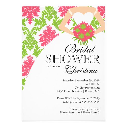 Modern Pink Damask Beautiful Bride Bridal Shower Custom Announcement