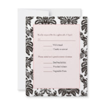 Modern Pink Damask wedding RSVP invitations by theonedesigns Modern Pink Damask wedding RSVP invitations