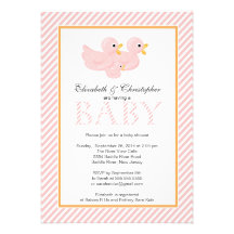 Modern Pink Ducks Couple Baby Shower Invites