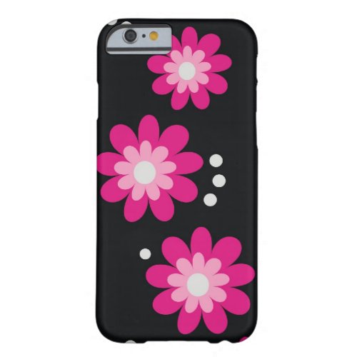 Modern Pink Flowers On Black Barely There iPhone 6 Case