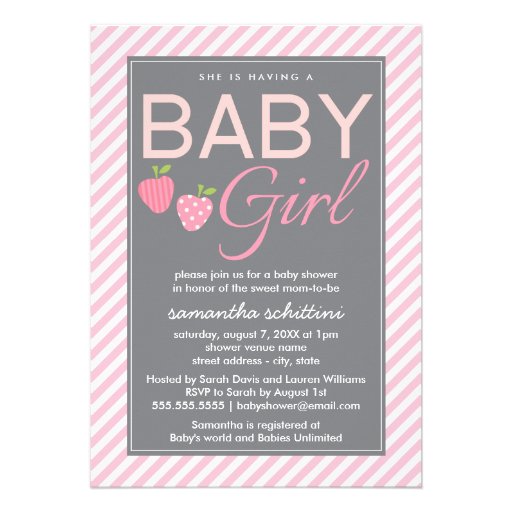 Modern Pink & Grey Baby Shower Girl Berry Sweet Custom Invitations