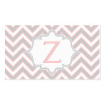 Modern pink, grey chevron monogram personalized business cards