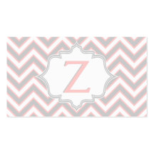 Modern pink, grey chevron monogram personalized business card templates