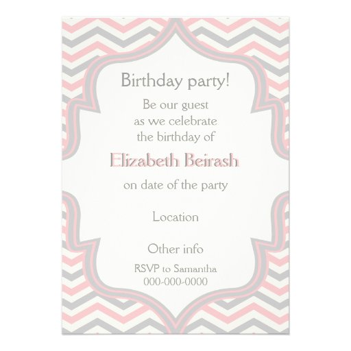 Modern pink, grey chevron zigzag birthday photo announcements