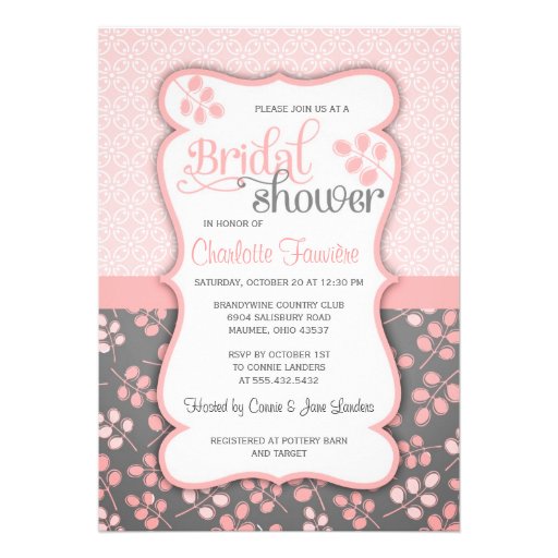 Modern Pink & Grey Elegant Bridal Shower Custom Invitation