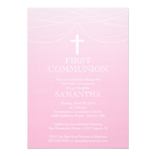 Modern Pink Ombre Garland Cross Communion Card