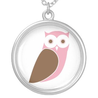 Modern Pink Owl Silver Pendant Necklace necklace