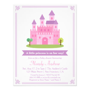 Modern Pink Princess Castle Baby Girl Shower Party Custom Invitation