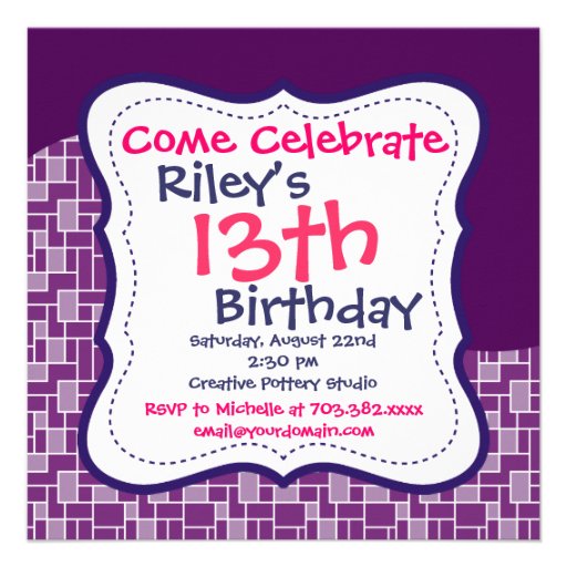 Modern Pink Purple Birthday Party Invitations 5 25 Quot Square Invitation Card Zazzle 13th Birthday Invitation Templates Free