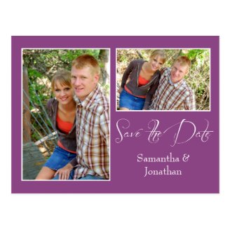 Modern Plum Photo Collage Save The Date Post Card