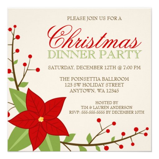 Modern Poinsettia Christmas Holiday Dinner Party Custom Invitation
