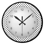 Modern Polkadot Black and White Round Wallclocks