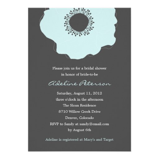 Modern Poppy Bridal Shower Invitations (Soft Blue)