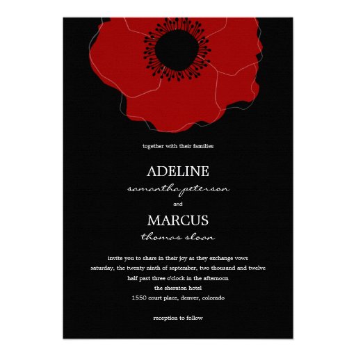 Modern Poppy Wedding Invitations (Red/Black)