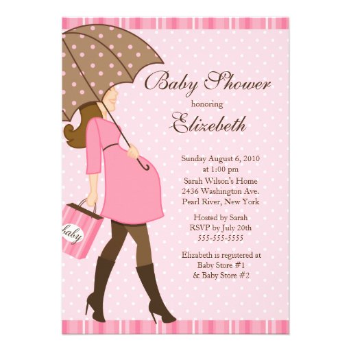 Modern Pregnant Mom Pink Girl Baby Shower Personalized Announcements
