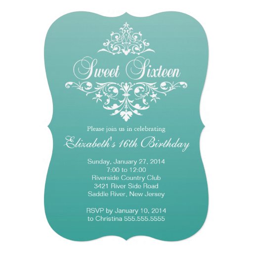 Modern Pretty Teal Sweet Sixteen Birthday Party Announcements
