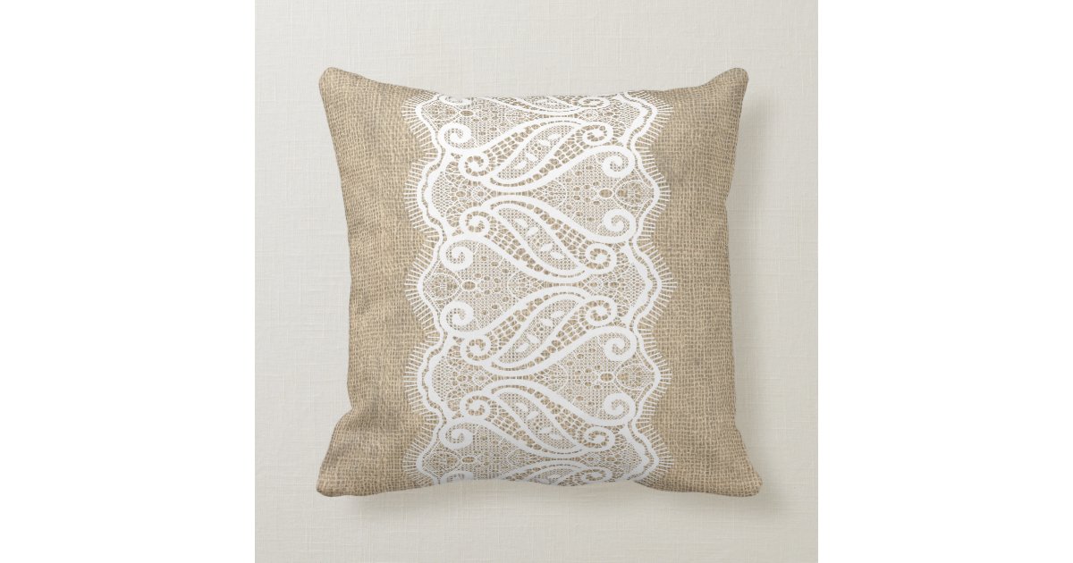 Modern Printed Burlap & Lace Cushion Zazzle