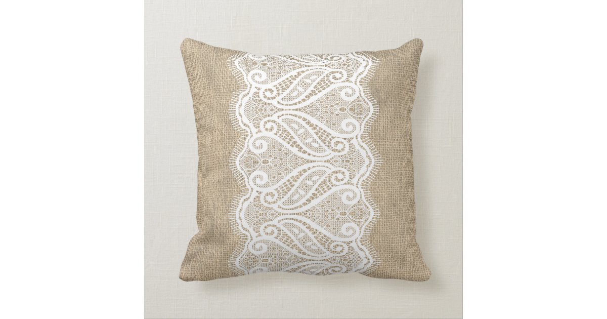 Modern Printed Burlap & Lace Cushion Zazzle