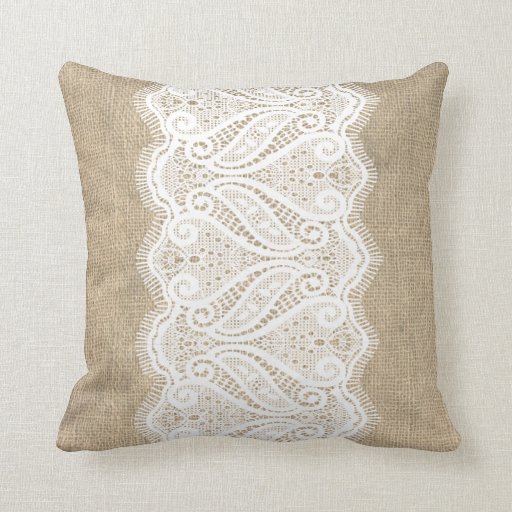 Modern Printed Burlap & Lace Cushion Throw Pillows Zazzle