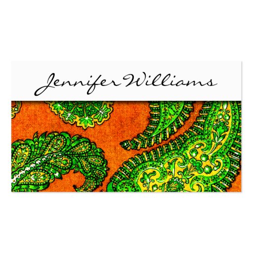 Modern Professional Orange Paisley Business Cards (front side)