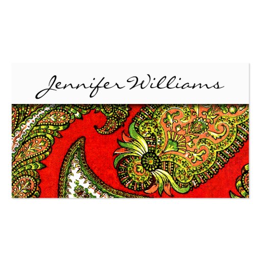 Modern Professional Red Paisley Business Cards (front side)