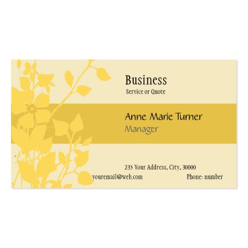 Modern Promotional Floral  Mustard Yellow Business Card Templates (front side)