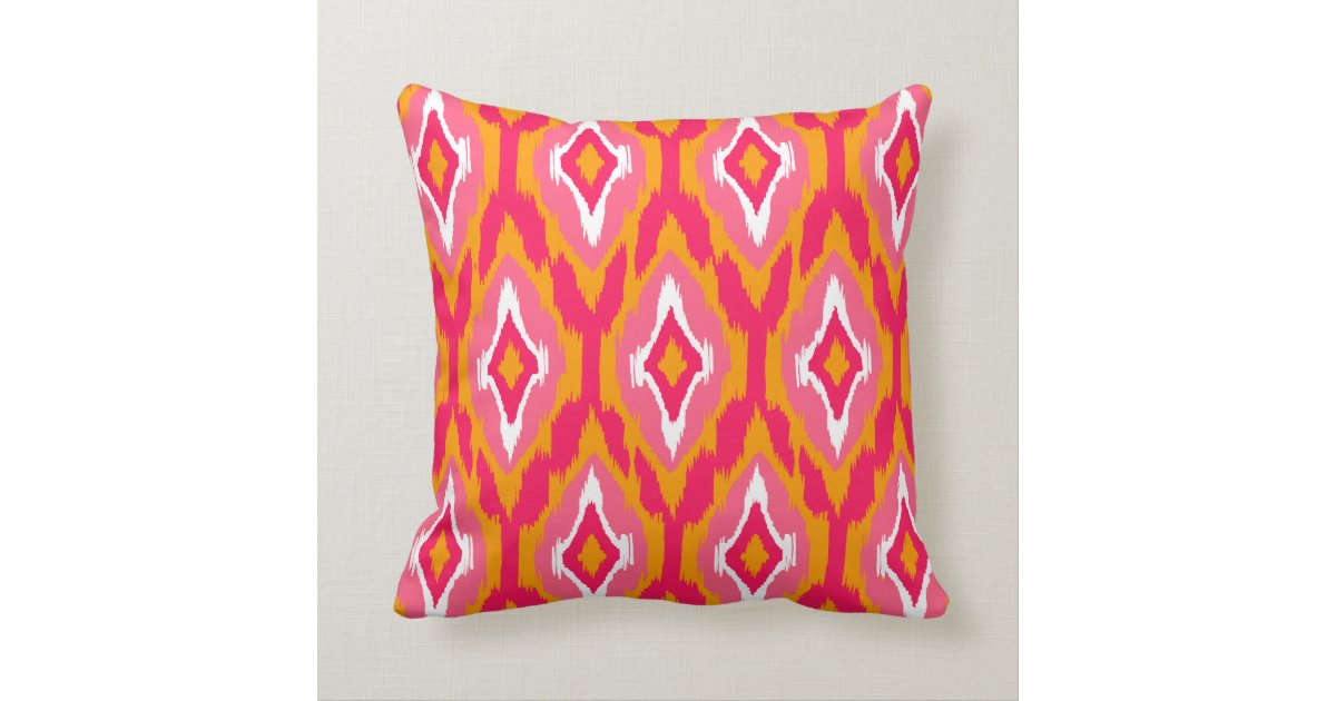 Modern pumpkin pink fuchsia Ikat Tribal Pattern 1a Pillow Zazzle