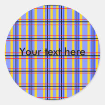 Modern purple and blue plaid round stickers