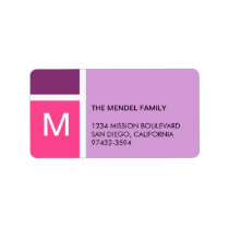 Modern purple berry color block monogram address labels
