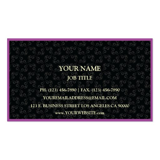 Modern Purple Business Card w/ Damask (back side)