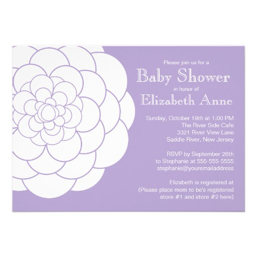 Modern Purple Dahlia Bloom Floral Girl Baby Shower Custom Invitations