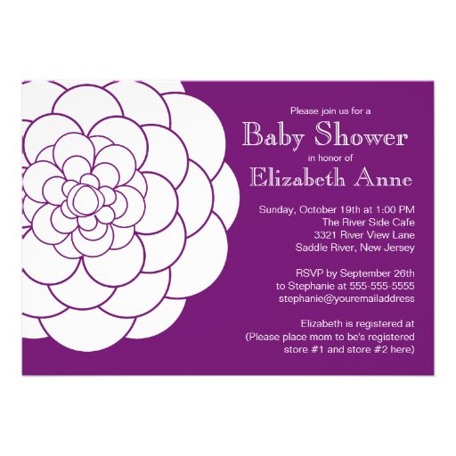 Modern Purple Dahlia Bloom Floral Girl Baby Shower Personalized Invites