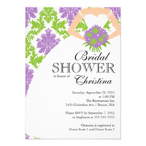 Modern Purple Damask Beautiful Bride Bridal Shower Announcement