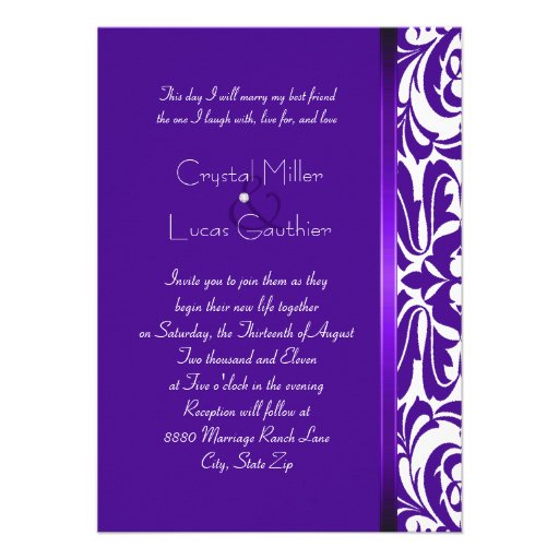 Modern Purple Damask Elegant Wedding Invitation