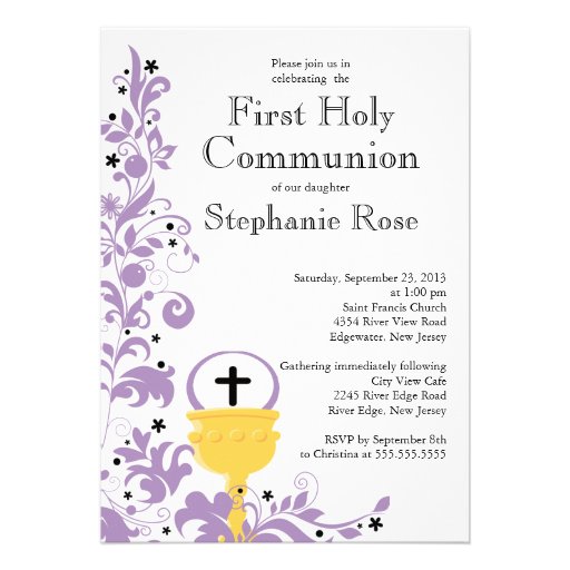 Modern Purple Floral First Holy Communion Cards (front side)