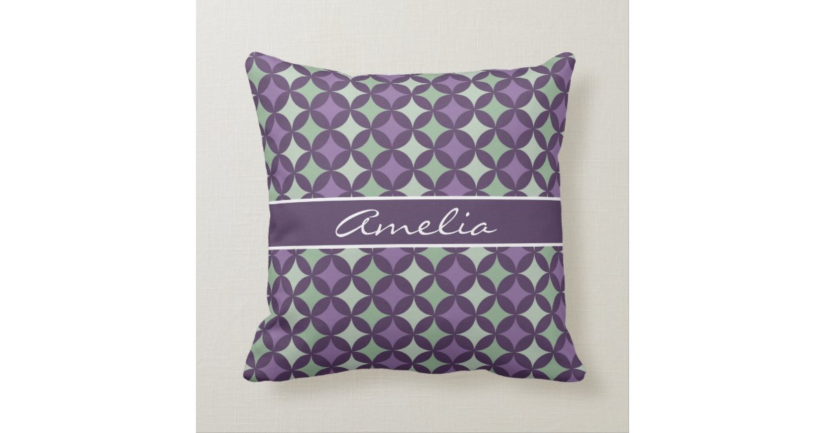 Modern Purple Geometric Circle Pattern Monogram Throw Pillow Zazzle