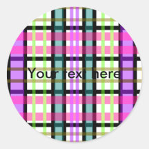 Modern purple green and yellow plaid sticker