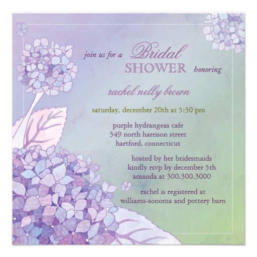 Modern Purple Hydrangeas Floral Bridal Shower Personalized Invites