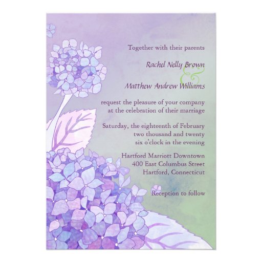 Modern Purple Hydrangeas Formal Floral Wedding Custom Announcement