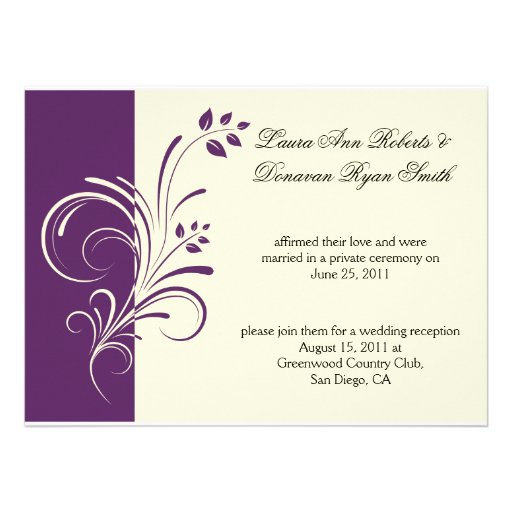 Modern Purple Ivory Cream Floral Swirls Post Weddi Custom Invitation