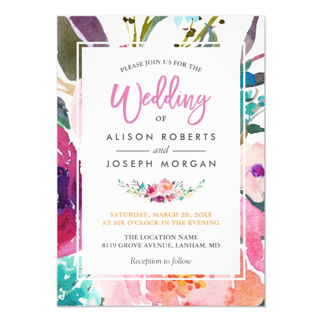 Modern Purple Pink Watercolor Floral Wedding Card