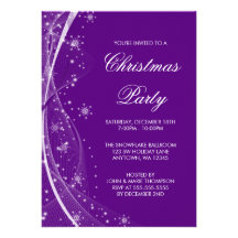 Modern Purple Snowflake Swirls Christmas Party Personalized Invite