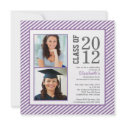 Modern Purple Stripes Photo Graduation Invitation invitation