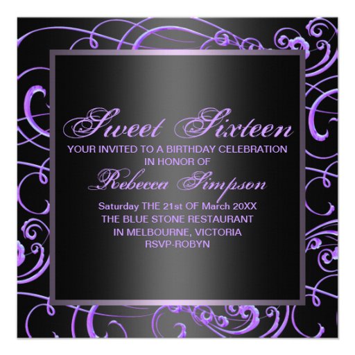 Modern Purple Swirl Sweet 16th Birthday Invite